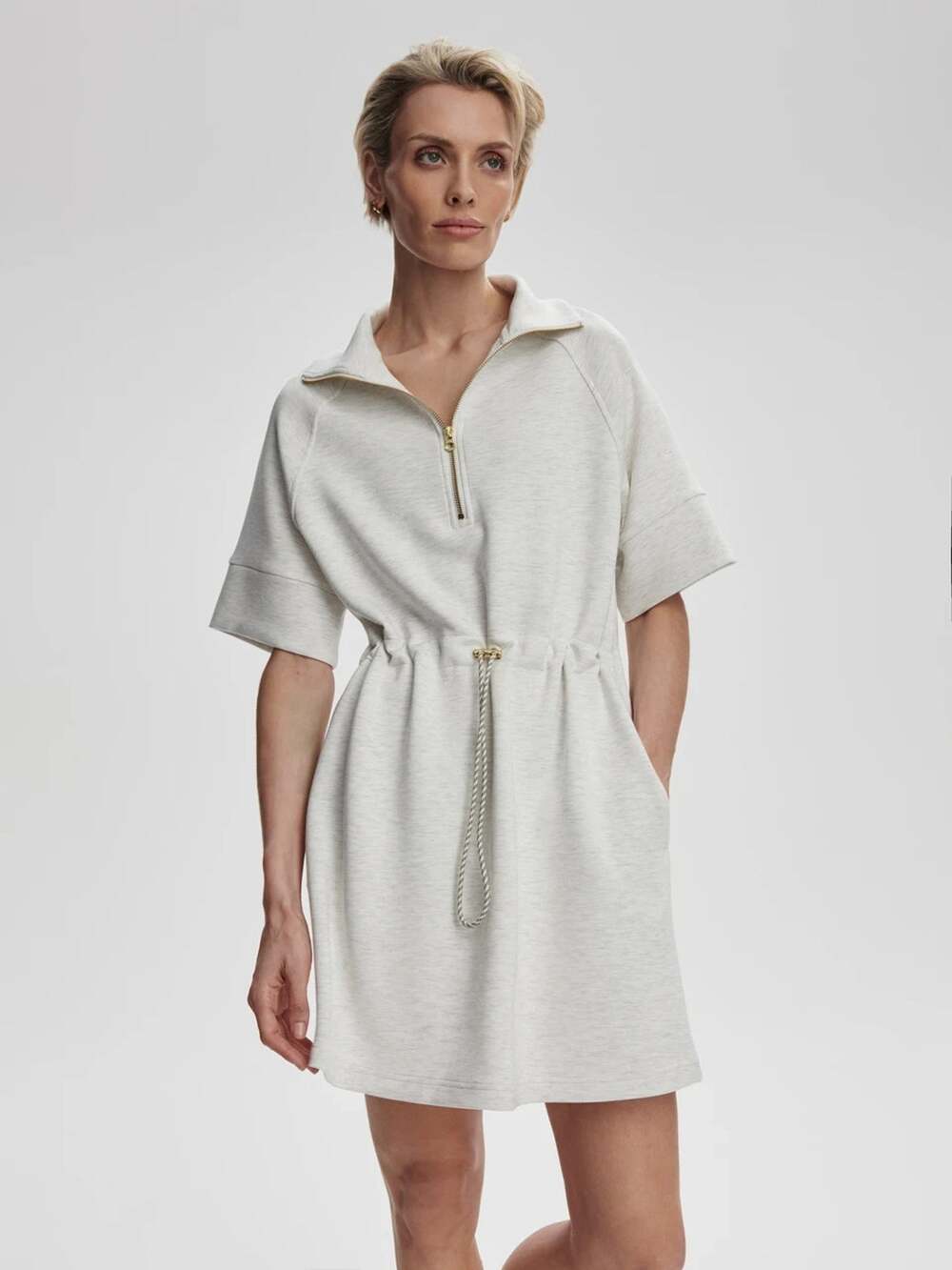 Varley Double Soft Paisley Half-Zip Dress Ivory Marl XS Women's